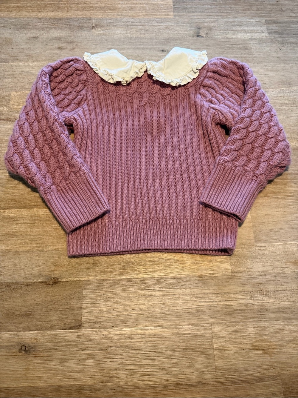 Toddler Janie & Jack Dusty Rose Cable Knit Sweater with Ruffled Collar